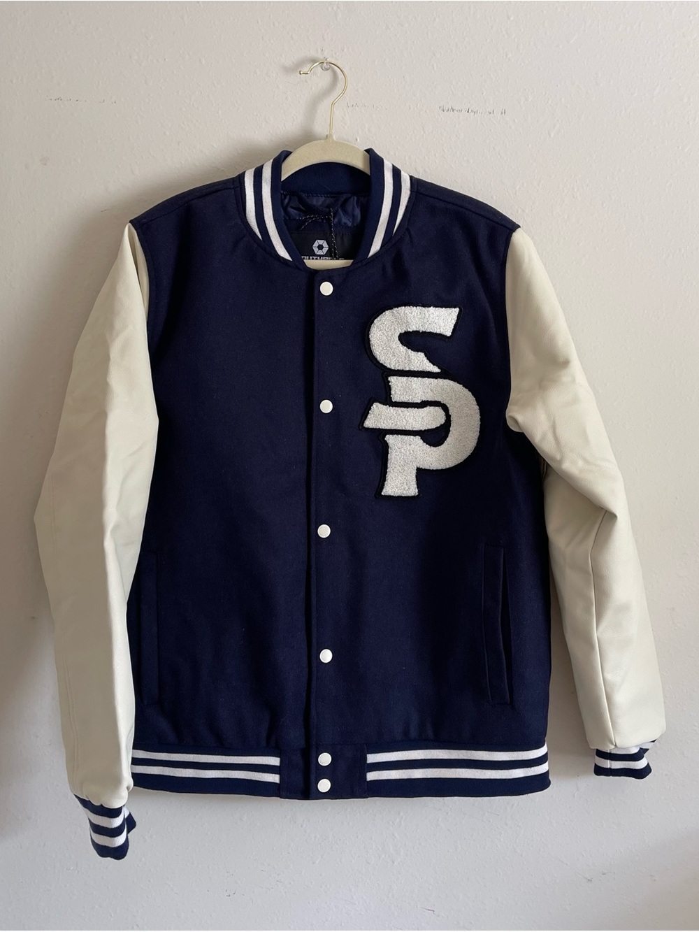 South Pole Navy and White Varsity Letterman Jacket